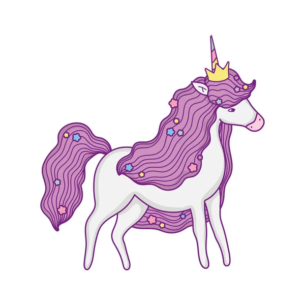 Kartun kuda unicorn dengan desain vektor mahkota - Stok Vektor