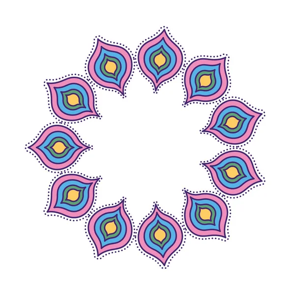Foglie di mandala colorate gocce piume cerchio disegno vettoriale — Vettoriale Stock