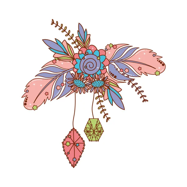 Flor boho aislada con plumas de diseño vectorial — Archivo Imágenes Vectoriales