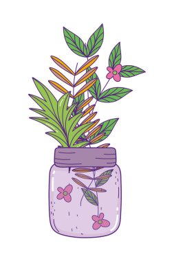 Yaprak vektör tasarımlı Mason kavanozu