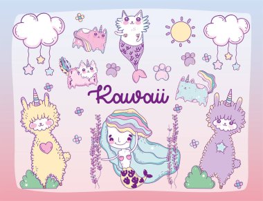 Kawaii karikatür vektör tasarımını depolar