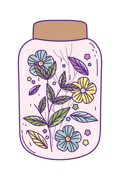 Βάζο Mason με λουλούδια και φύλλα — Διανυσματικό Αρχείο