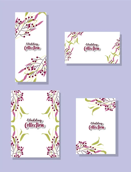 Leaves cards set of wedding collection vector design — Stock Vector