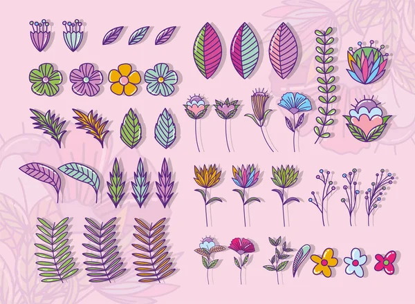Doğal çiçekler ve yapraklar vektör tasarımı