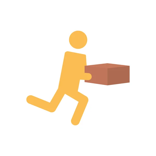 Concept de livraison rapide, pictogramme homme fonctionnant avec une icône de boîte, style plat — Image vectorielle