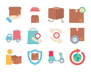 kamyon ve hızlı dağıtım simgesi seti, düz stil