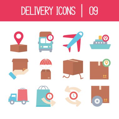 kutular ve hızlı dağıtım simgesi seti, düz biçim