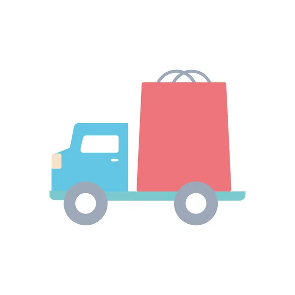 Caminhão de carga com ícone de saco de compras, estilo bloco — Vetor de Stock