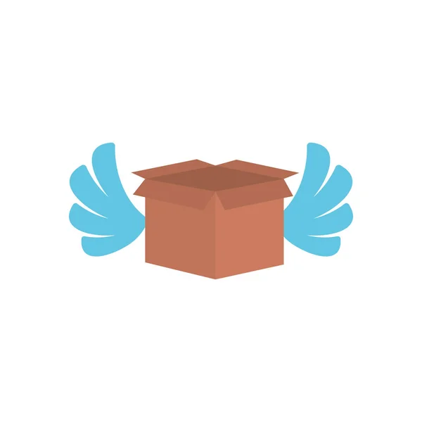 Caja del paquete con el icono de alas, estilo plano — Vector de stock