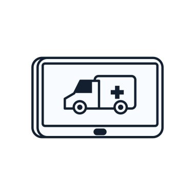 Tablet satır biçimi vektör tasarımı içinde çapraz geçiş yapan ambulans