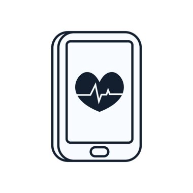 Akıllı telefon çizgisi biçim vektör tasarımı içinde nabzı olan kalp