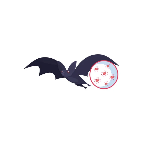 Bat med covid 19 virus platt stil ikon vektor design — Stock vektor