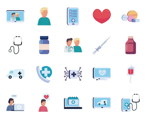 Saúde on-line e cuidados médicos design de vetor de ícone de estilo plano — Vetor de Stock