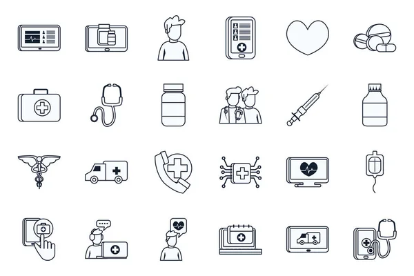 Salud en línea y la línea de atención médica icono de estilo de diseño de vectores — Vector de stock