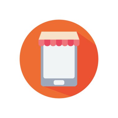 Alışveriş çevrimiçi konsepti, depolama çadırı simgesi olan akıllı telefon, blok biçimi