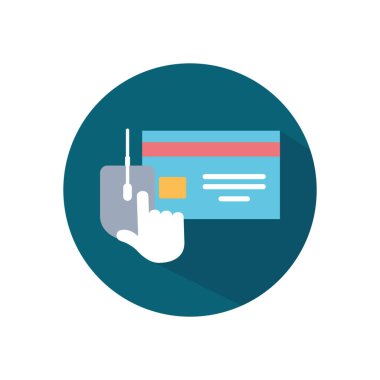 Alışveriş çevrimiçi konsepti, fare ve kredi kartı simgesi olan el imleci, blok biçimi