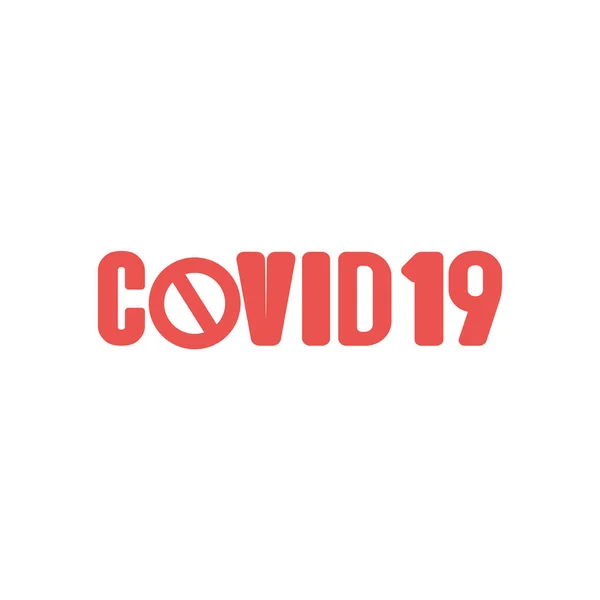 Covid19 typographie mot avec icône de signe interdit, style plat — Image vectorielle