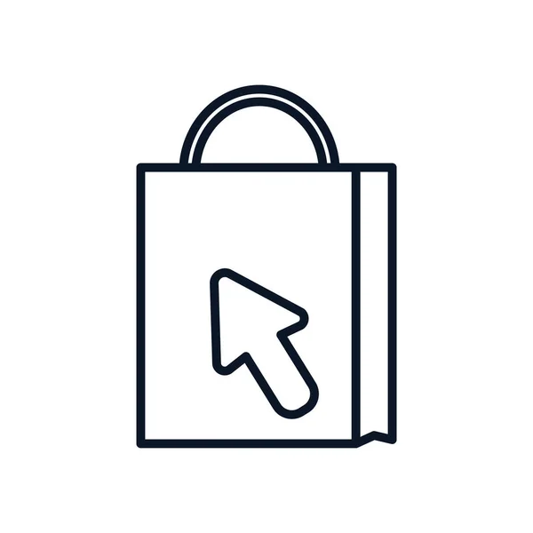 Concepto de compras en línea, bolsa de compras con diseño de cursor, estilo de línea — Vector de stock