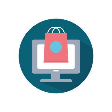 Alışveriş çevrimiçi konsept, alışveriş poşeti simgesi olan bilgisayar, blok biçimi