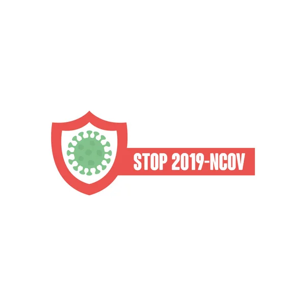 Stop covid19 koncepcja z tarczą z ikoną symbolu wirusa, płaski styl — Wektor stockowy