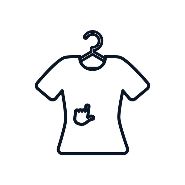 Concepto de compras en línea, percha con la camiseta y el icono del cursor de mano, estilo de línea — Vector de stock