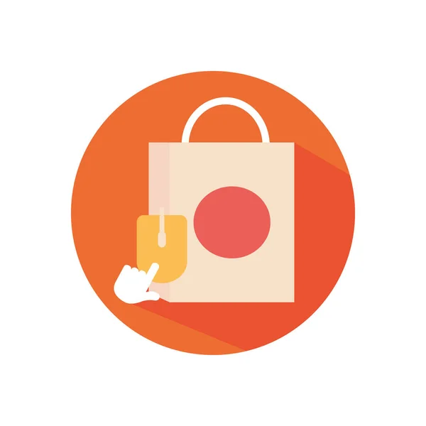 Concepto de compras en línea, bolsa de compras y ratón icono del dispositivo, estilo de bloque — Vector de stock