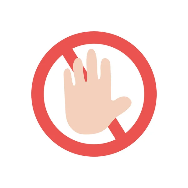 Concepto de stop covid19, señal prohibida con icono de mano parada, estilo plano — Vector de stock