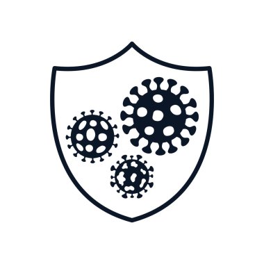 Covid19 kavramını durdur, Coronavirus sembollü kalkan, çizgi biçimi