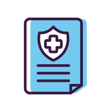 Sağlık hizmeti konsepti, kalkan simgesi ile tıbbi rapor, çizgi renk biçimi