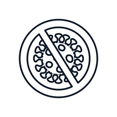 Covid19 kavramını durdurun, Coronavirus sembolleri simgesi, çizgi biçimi ile yasaklı işaret