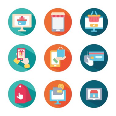 teknoloji aygıtları ve alışveriş çevrimiçi simge seti, blok biçimi