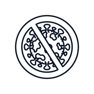 Covid19 kavramını durdur, Coronavirus sembolü simgesi ile yasaklı işaret, çizgi biçimi