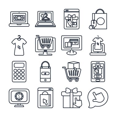 dizüstü bilgisayarlar ve alışveriş çevrimiçi simge seti, satır biçimi