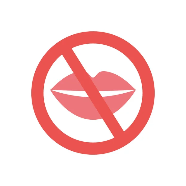 Stop covid19 concepto, señal prohibida para besar icono, estilo plano — Vector de stock