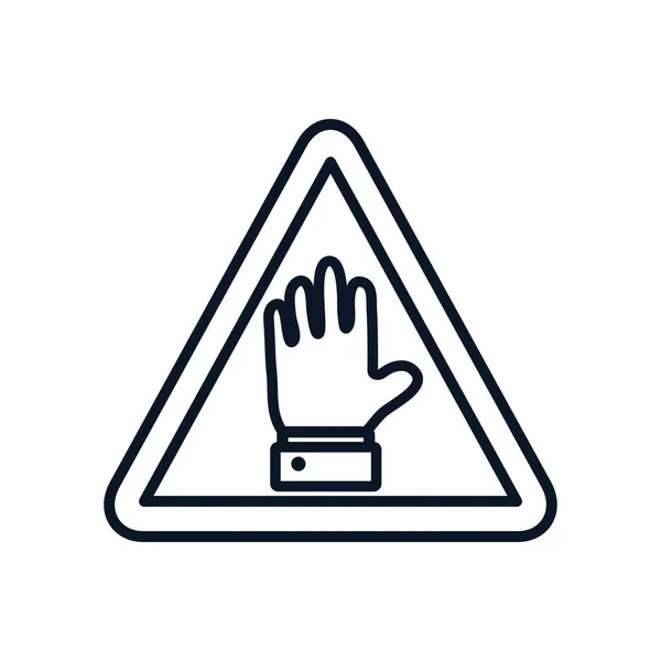 Stop covid19 concept, panneau d'avertissement avec icône de la main, style ligne — Image vectorielle