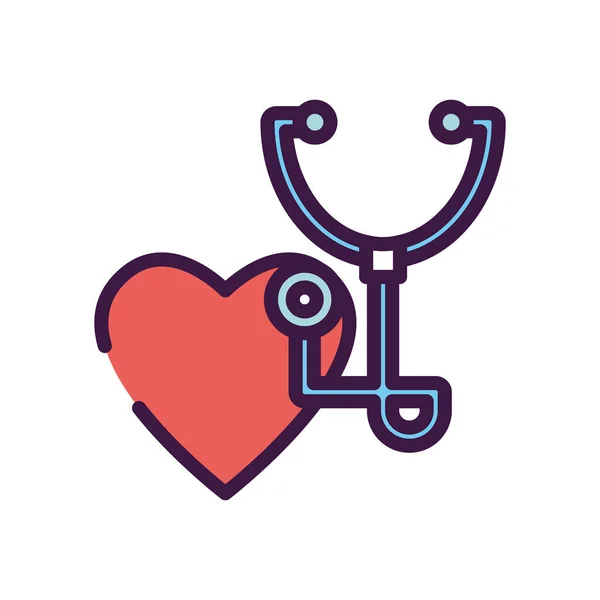 Icona cuore e stetoscopio, linea colore stile — Vettoriale Stock