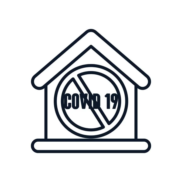 Stop covid19 concept, maison avec panneau interdit avec coronavirus icône symbole, style ligne — Image vectorielle