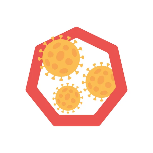 Parar covid19 conceito, sinal com ícone de símbolo cornavirus, estilo plano — Vetor de Stock
