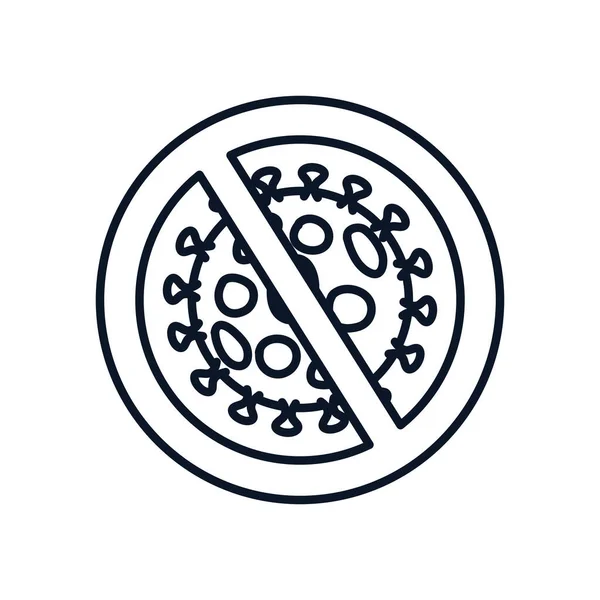 Stop covid19 concepto, signo prohibido con el símbolo coronavirus, estilo de línea — Vector de stock