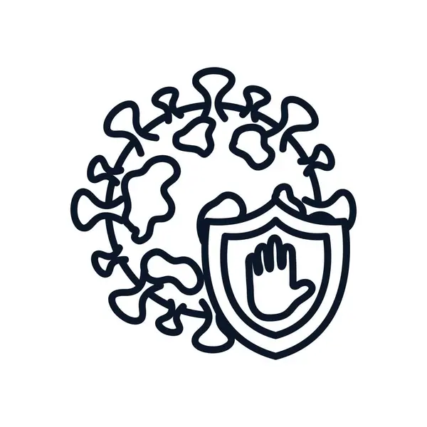 Stop covid19 concepto, coronavirus símbolo y escudo con icono de mano, estilo plano — Archivo Imágenes Vectoriales