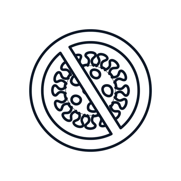 Stopp covid19 Konzept, verbotene Zeichen mit Coronavirus Symbole Symbol, Linienstil — Stockvektor