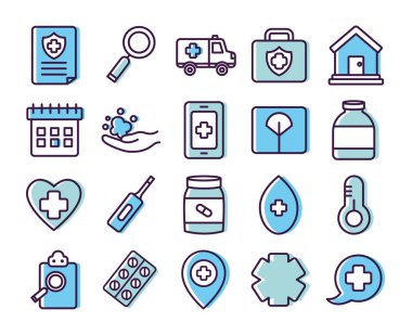 ambulans ve sağlık ikonu seti, satır renk biçimi