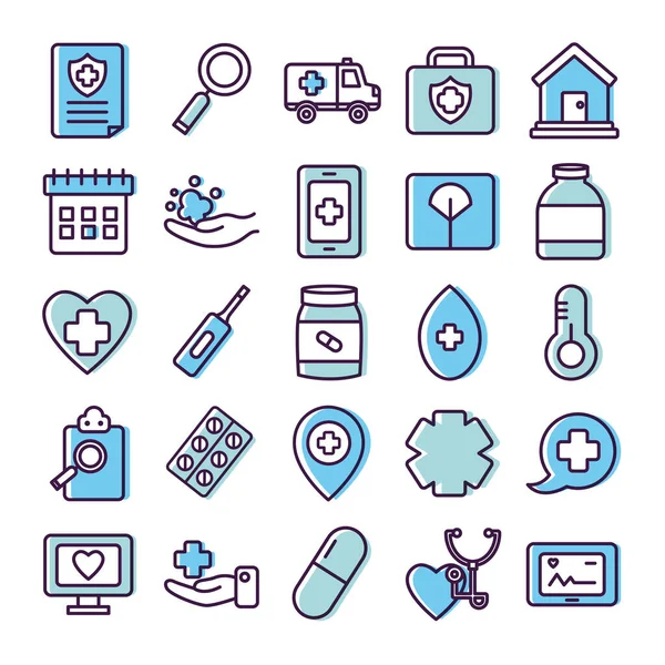 Medical elements and healthcare icon set, line color style — Stock Vector