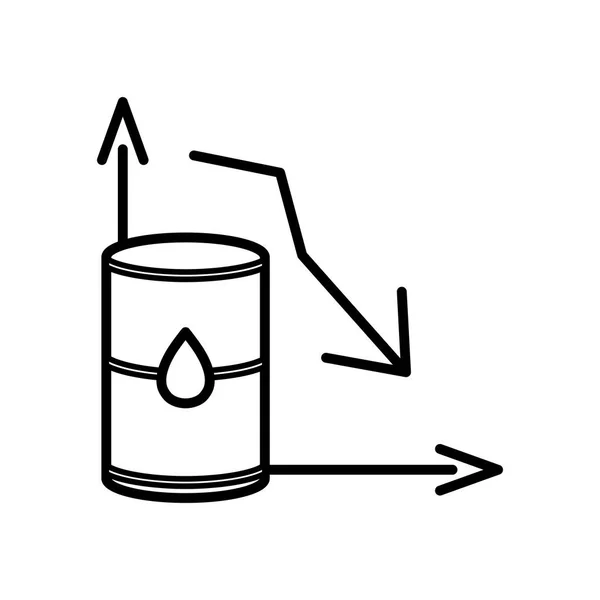 Öl-Crash-Konzept, Grafik mit Finanzpfeil nach unten und Öl-Barrel-Symbol, Linienstil — Stockvektor