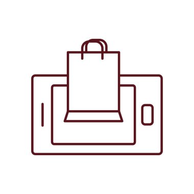 Hızlı dağıtım konsepti, alışveriş poşeti ikonlu akıllı telefon, satır biçimi