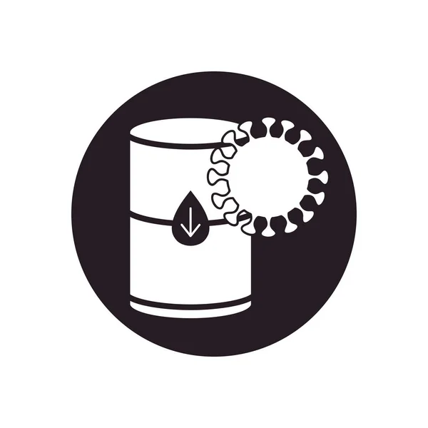 Barril de óleo com ícone de símbolo coronavírus, estilo silhueta — Vetor de Stock