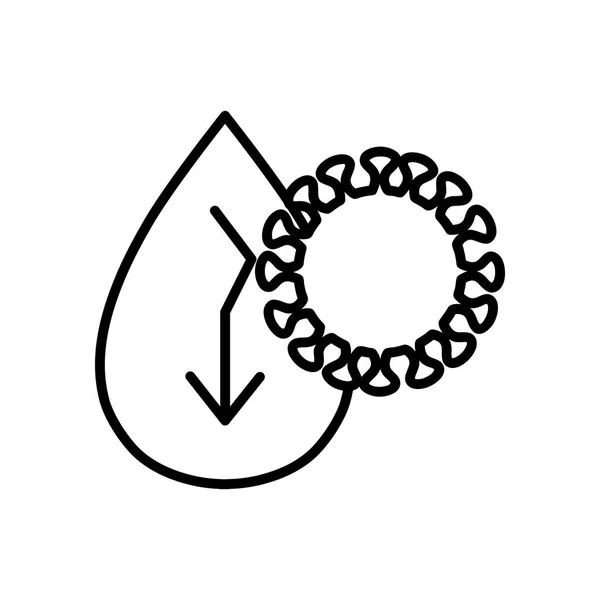 Concepto de accidente de aceite, gota de aceite con flecha hacia abajo y símbolo covid19, estilo de línea — Vector de stock