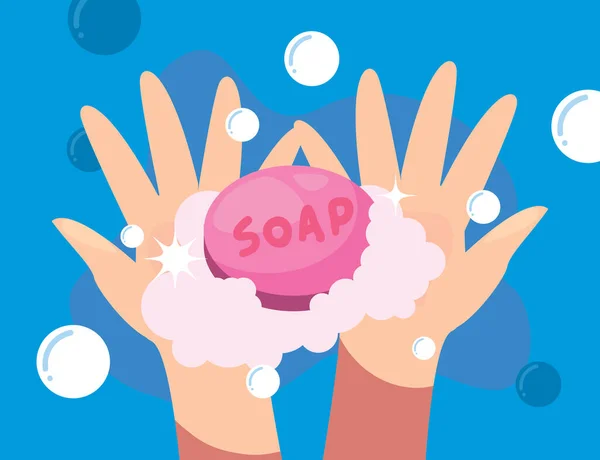 Lavar as mãos com design de vetor de barra de sabão — Vetor de Stock