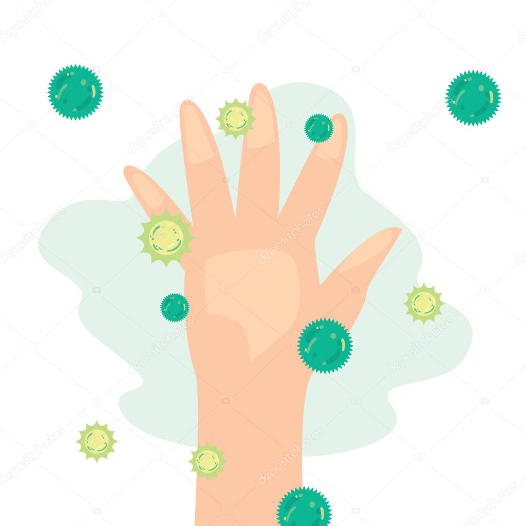 Hand with Covid 19 virus vector design