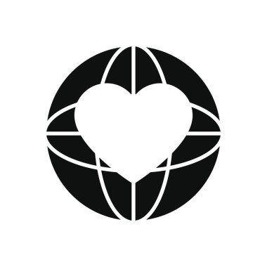 Hayırseverlik ve bağış konsepti, küresel kalp ikonu, siluet tarzı